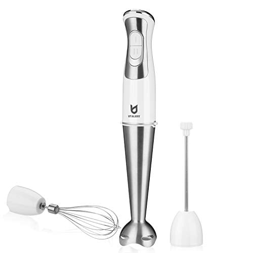Smoothies Egg Whisk for Puree Baby Food BSTY Immersion Hand Blender 2-in-1 6-Speed Stick Blender Handheld with Stainless Steel Blades Sauces and Soups BPA-Free White